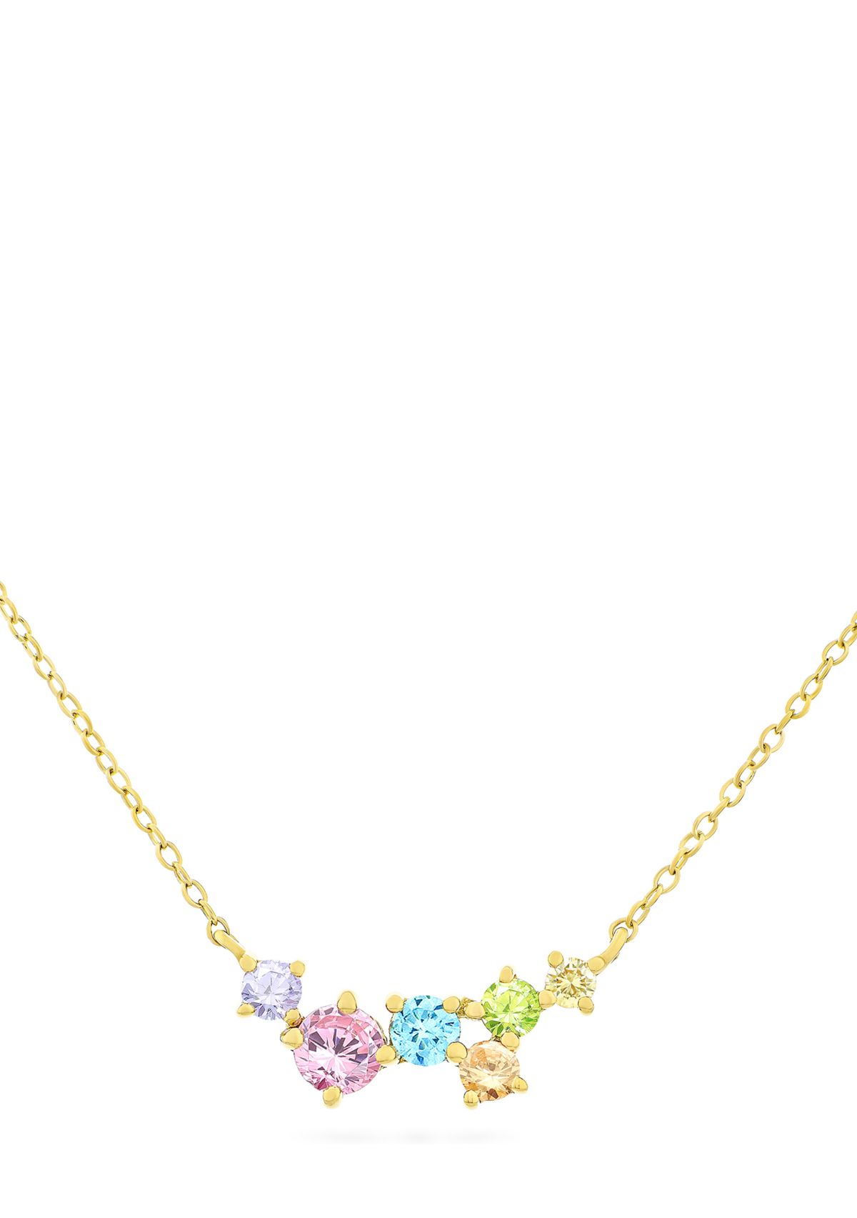 Rainbow Multi Cubic Zirconia Necklace in 14K Gold Plated Sterling Silver