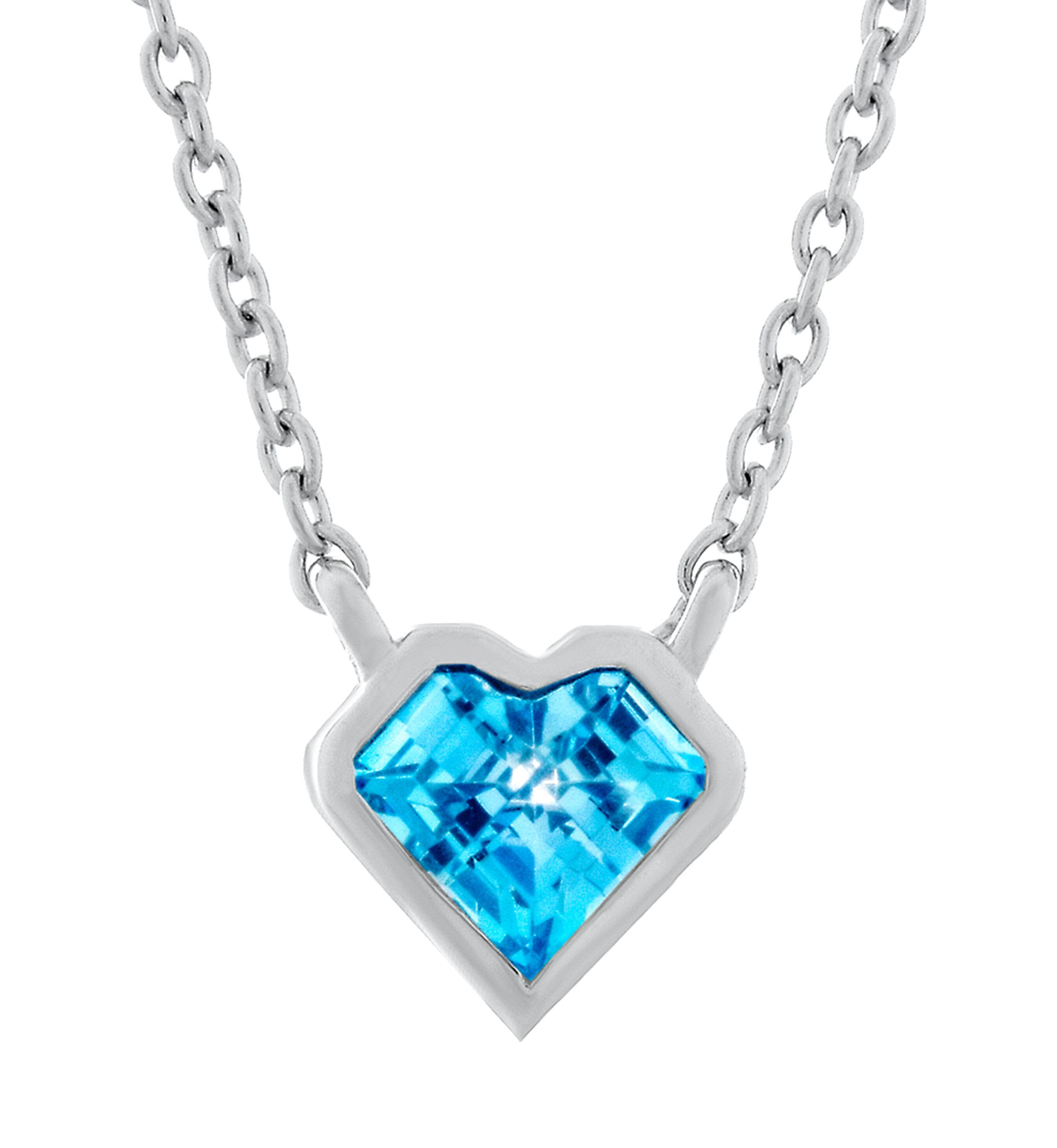 Aqua Blue Cubic Zirconia Heart Necklace in Sterling Silver