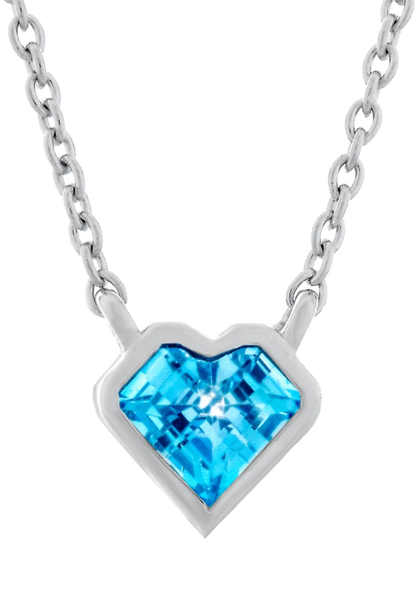 Aqua Blue Cubic Zirconia Heart Necklace in Sterling Silver