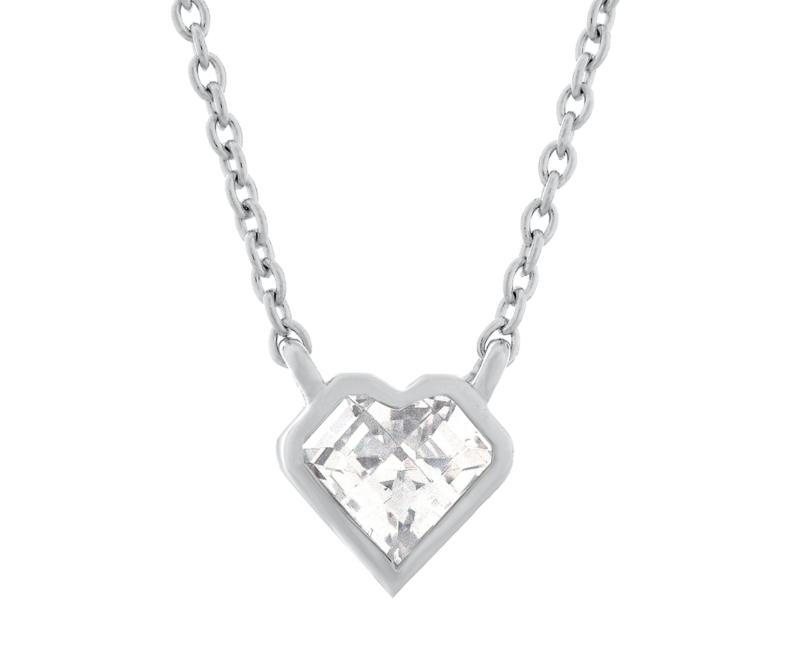 White Cubic Zirconia Heart Necklace in Sterling Silver