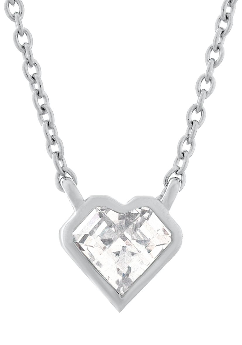 White Cubic Zirconia Heart Necklace in Sterling Silver