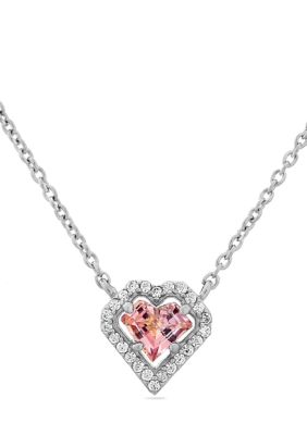 Forever New Featuring Swarovski Zirconia Rose Cubic Zirconia Heart Frame Necklace In Sterling Silver