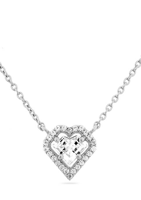 White Cubic Zirconia Heart Frame Necklace in Sterling Silver