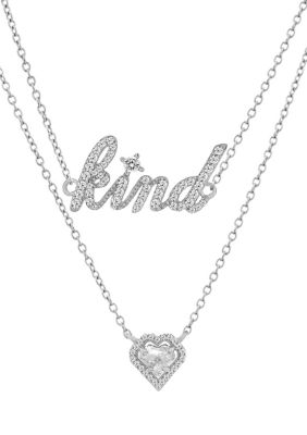 Forever New Featuring Swarovski Zirconia White Cubic Zirconia Heart And ""kind"" Layered Necklace In Sterling Silver