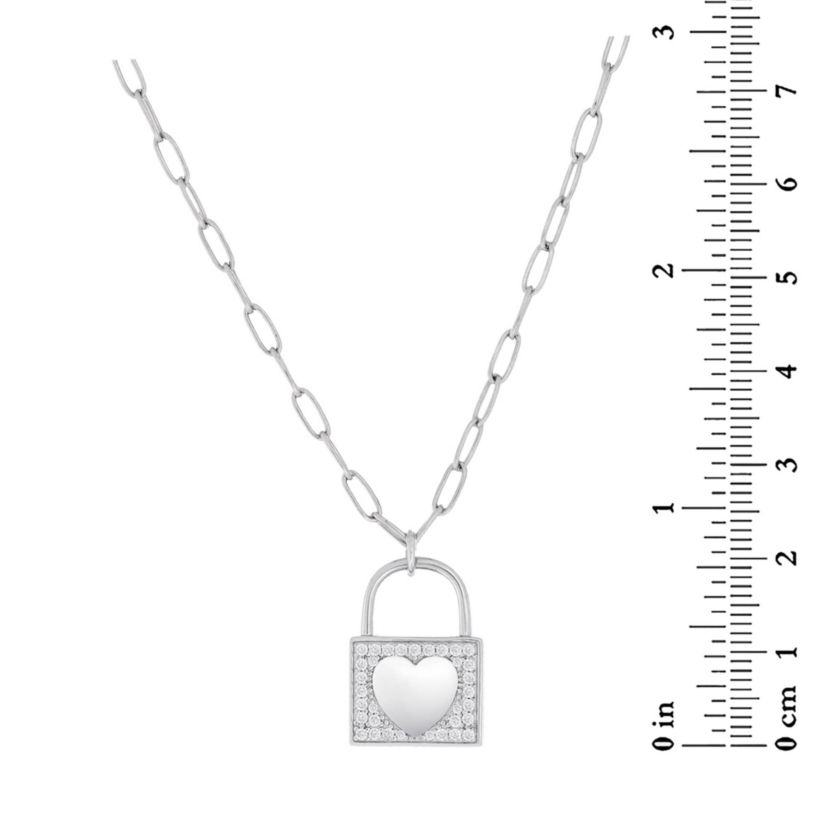 Lab Created Sterling Silver White Cubic Zirconia Locket Pendant 18-Inch Necklace