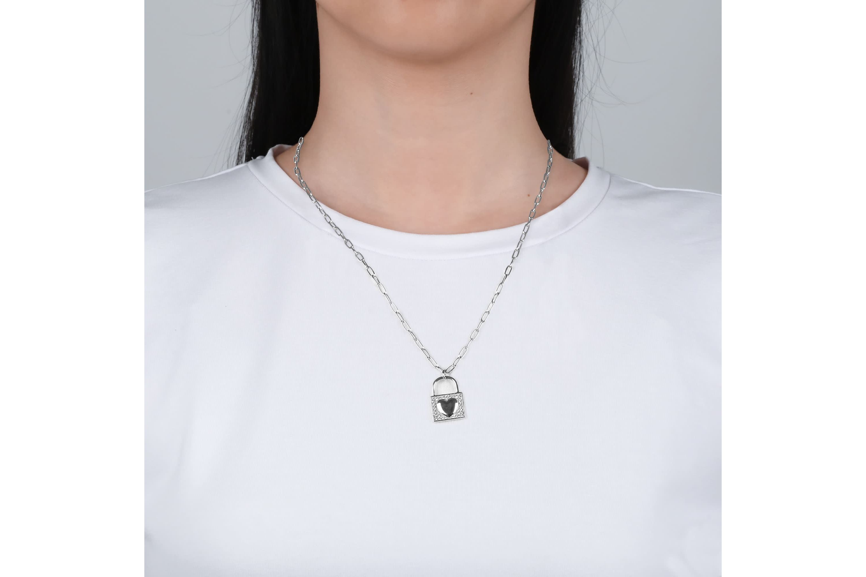 Lab Created Sterling Silver White Cubic Zirconia Locket Pendant 18-Inch Necklace
