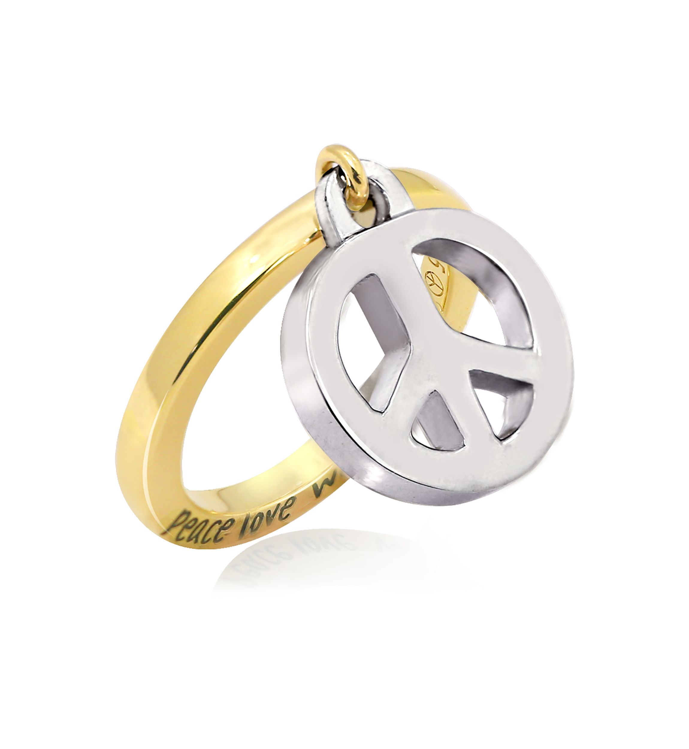 Peace Charm Dangle Ring, Sterling Silver