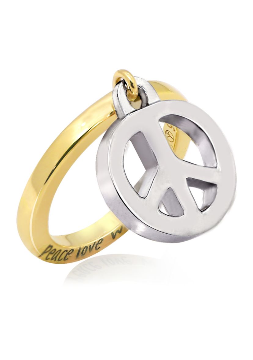 Peace Charm Dangle Ring, Sterling Silver