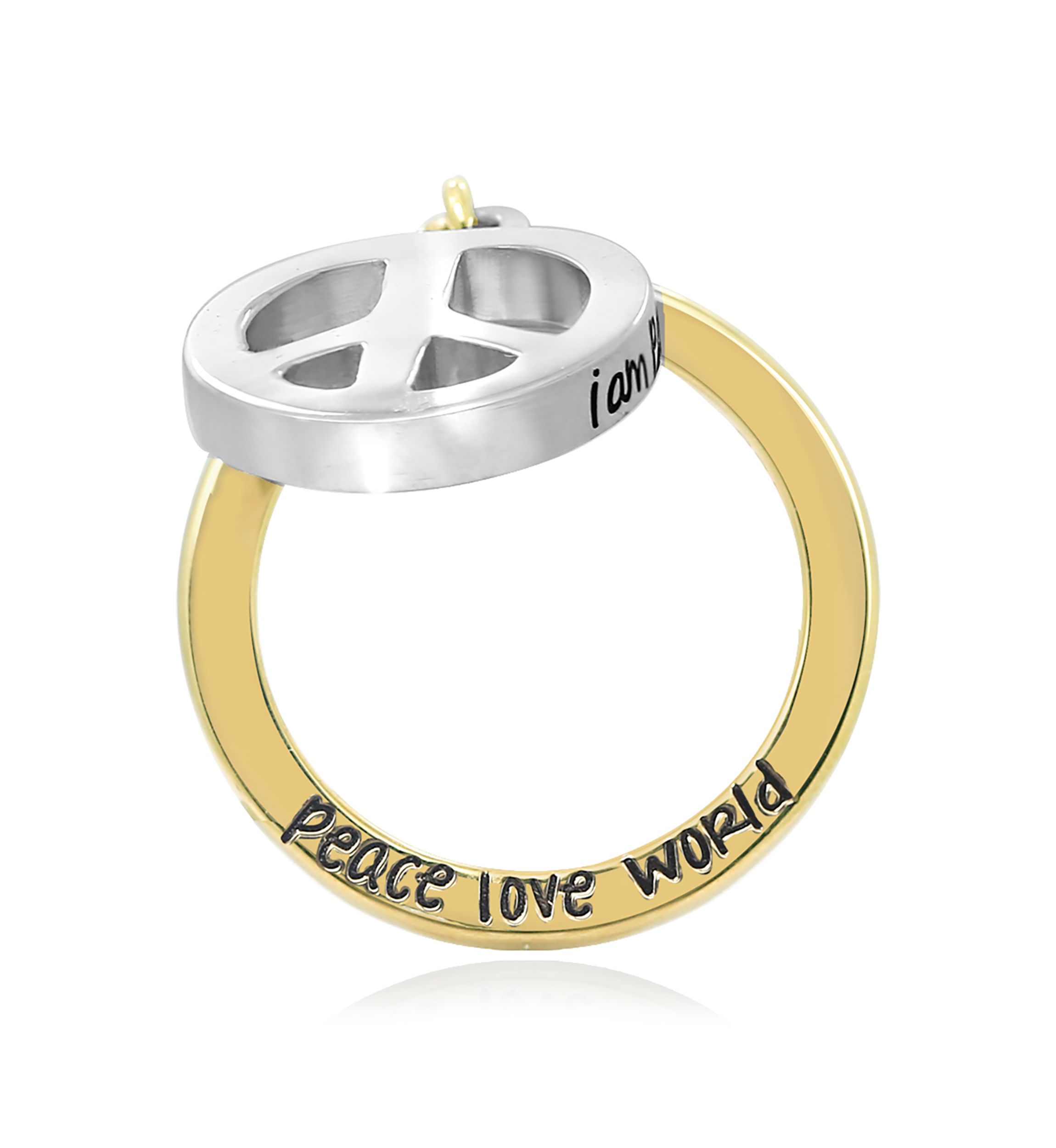 Peace Charm Dangle Ring, Sterling Silver
