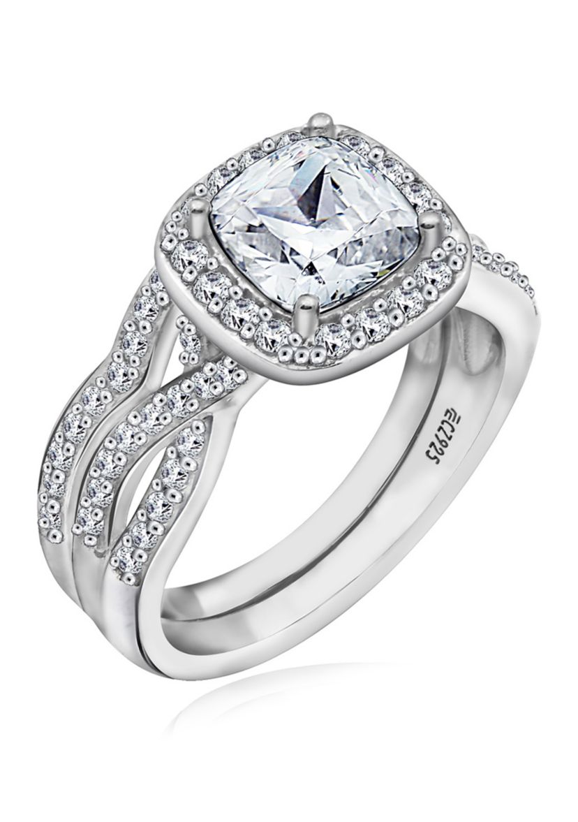 Sterling Silver Platinum Plated Swarovski® Zirconia 2-Piece Bridal Ring Set