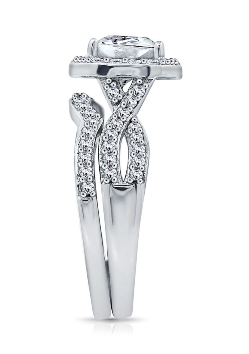 Sterling Silver Platinum Plated Swarovski® Zirconia 2-Piece Bridal Ring Set