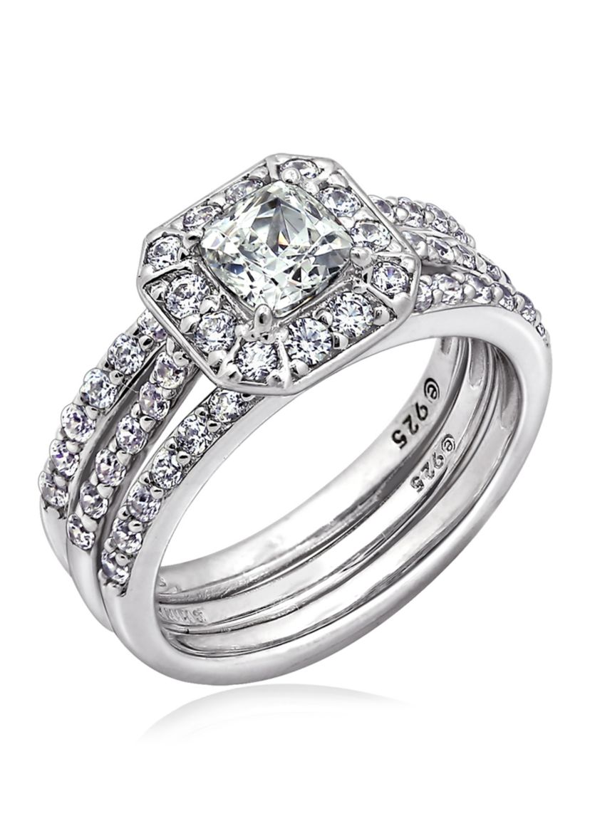 1.6 ct. t.w. Swarovski® Zirconia Ascher Cut Insert Ring Set