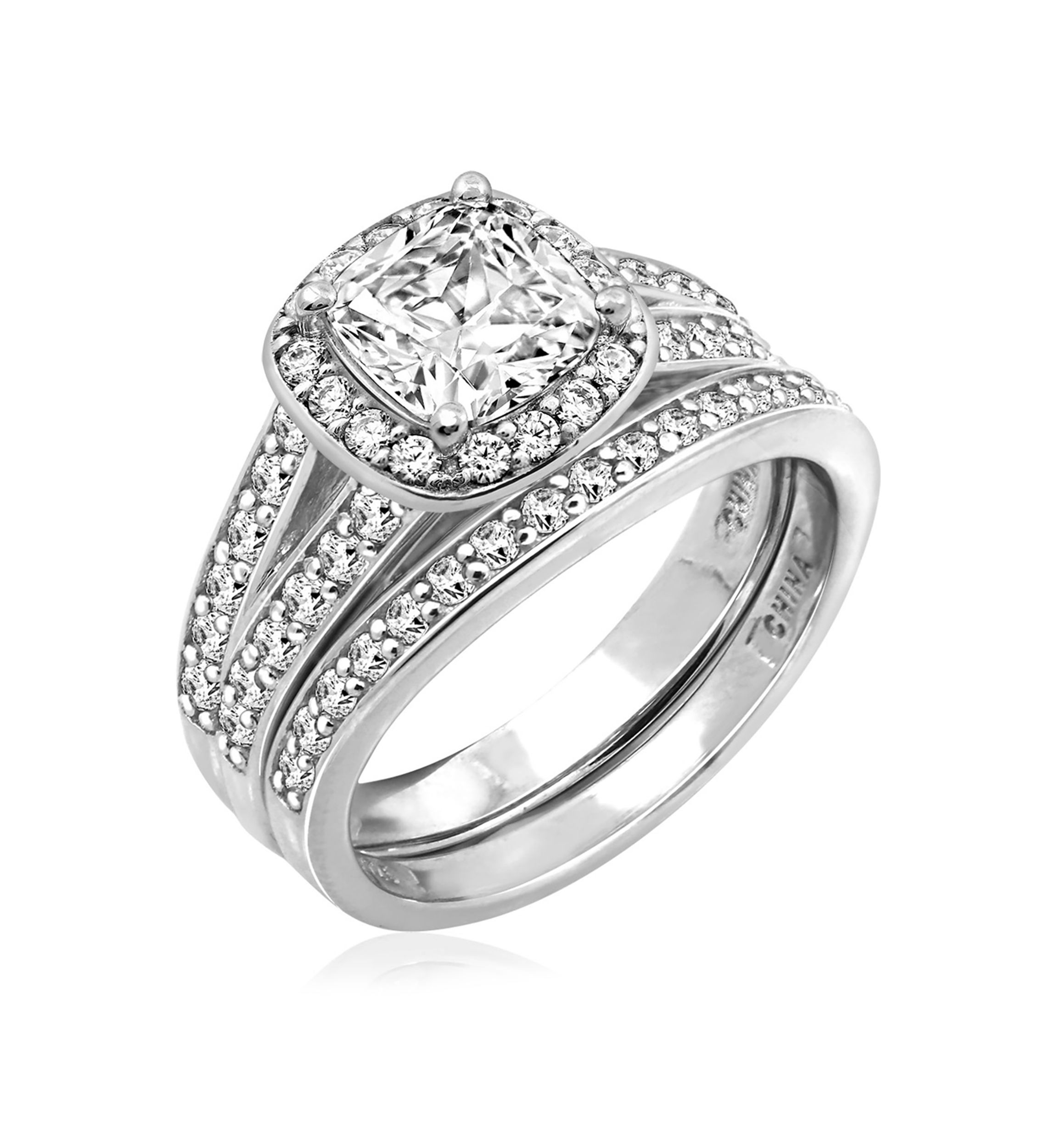 3 ct. t.w. Swarovski® Zirconia Cushion Halo Ring Set
