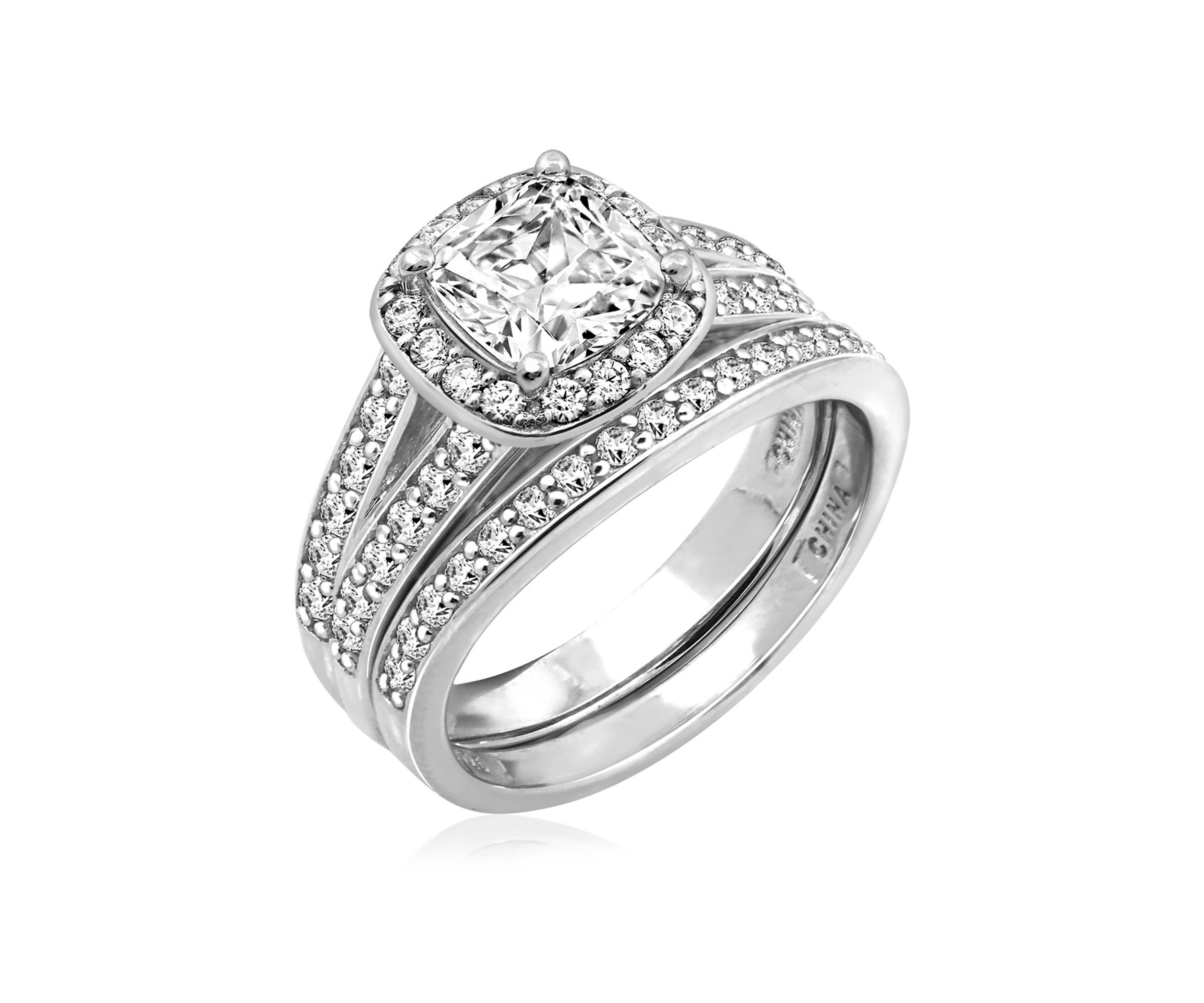 3 ct. t.w. Swarovski® Zirconia Cushion Halo Ring Set