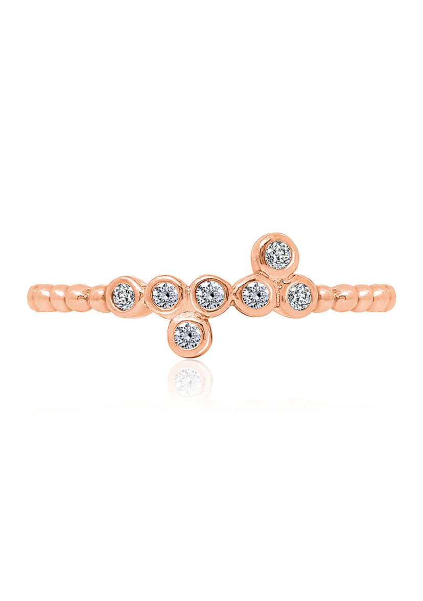 1/8 ct. t.w. Cubic Zirconia Rose Gold Plated Sterling Silver a Bezel 7 Stone Granule Ring