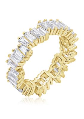 3.24 ct. t.w. Cubic Zirconia Yellow Gold Plated Sterling Silver Baguette Cut Wavy Eternity Band Ring