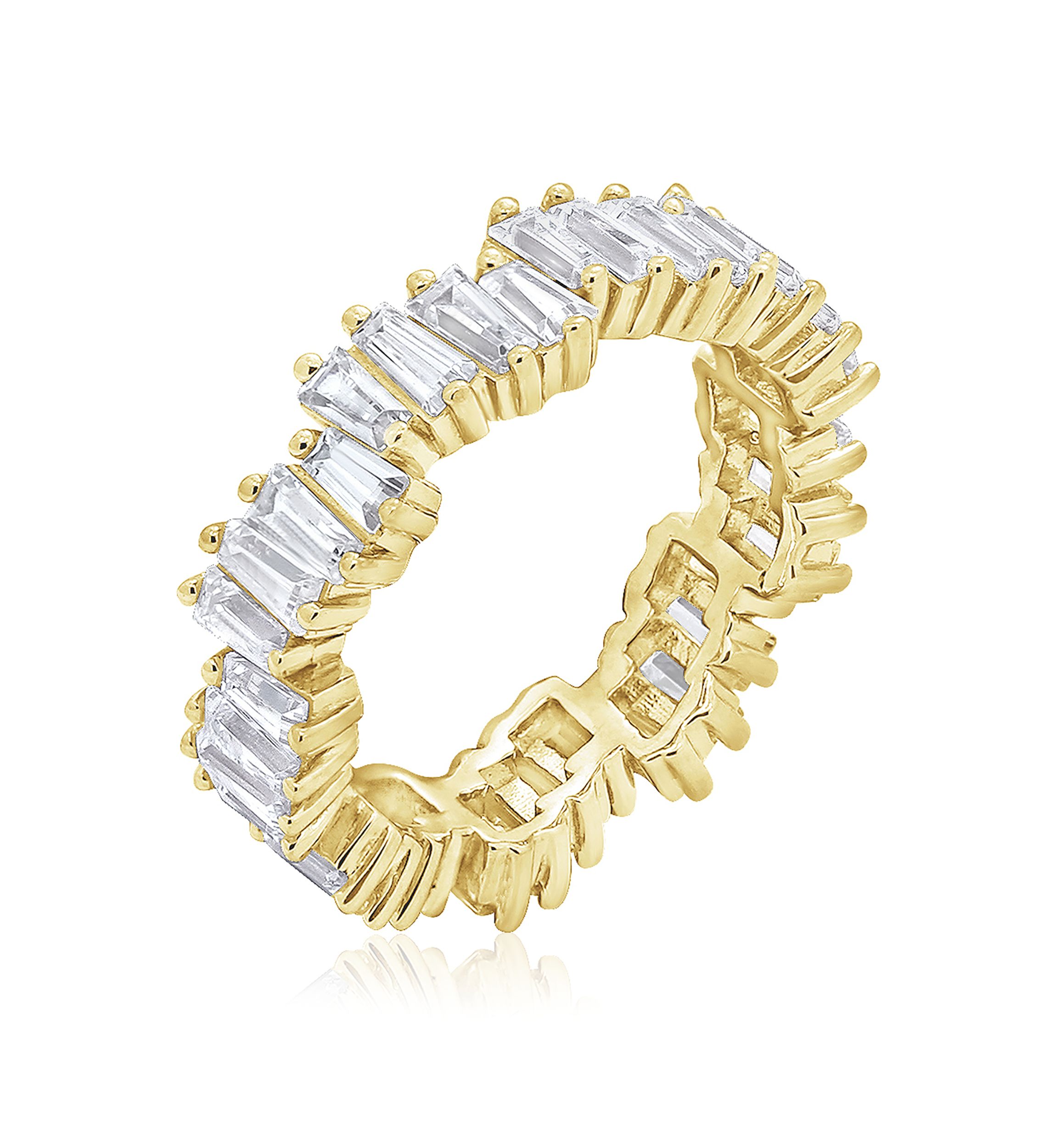 3.24 ct. t.w. Cubic Zirconia Yellow Gold Plated Sterling Silver Baguette Cut Wavy Eternity Band Ring
