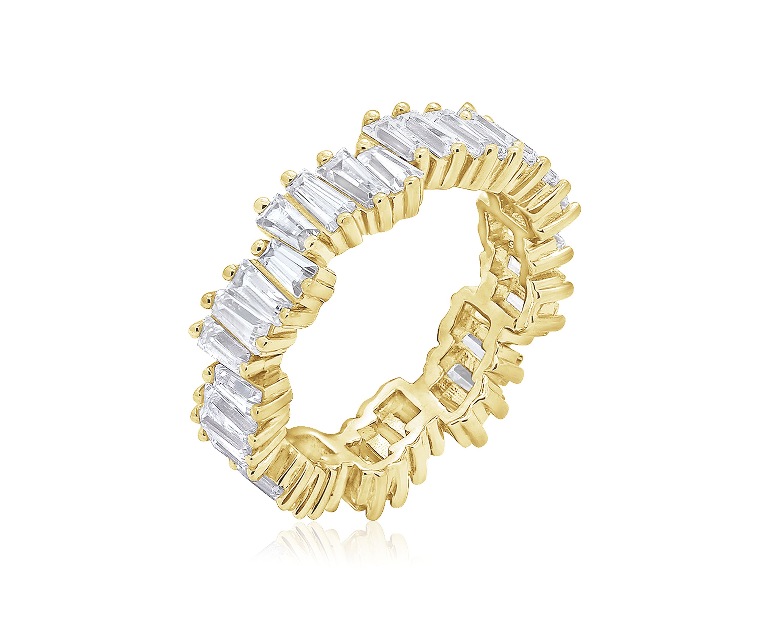 3.24 ct. t.w. Cubic Zirconia Yellow Gold Plated Sterling Silver Baguette Cut Wavy Eternity Band Ring