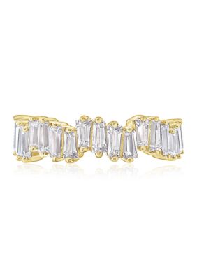 3.24 ct. t.w. Cubic Zirconia Yellow Gold Plated Sterling Silver Baguette Cut Wavy Eternity Band Ring