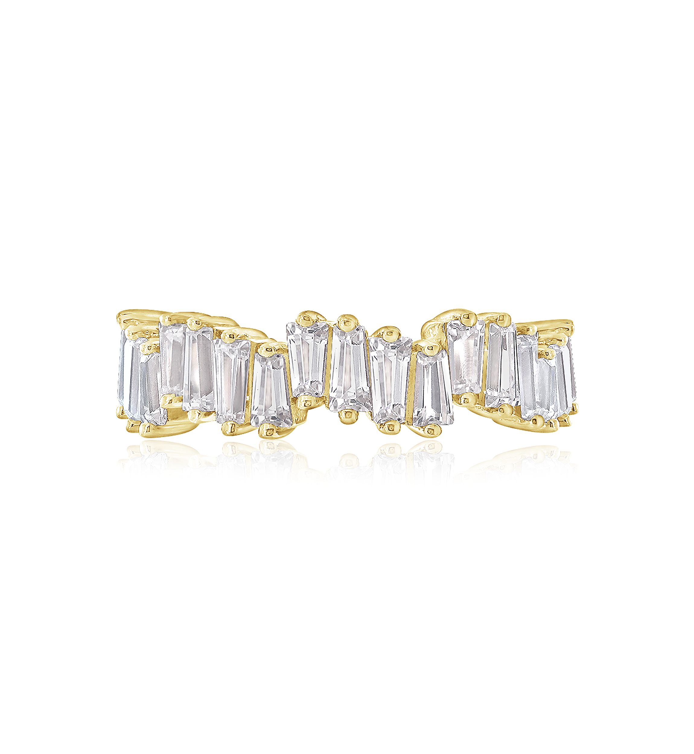 3.24 ct. t.w. Cubic Zirconia Yellow Gold Plated Sterling Silver Baguette Cut Wavy Eternity Band Ring