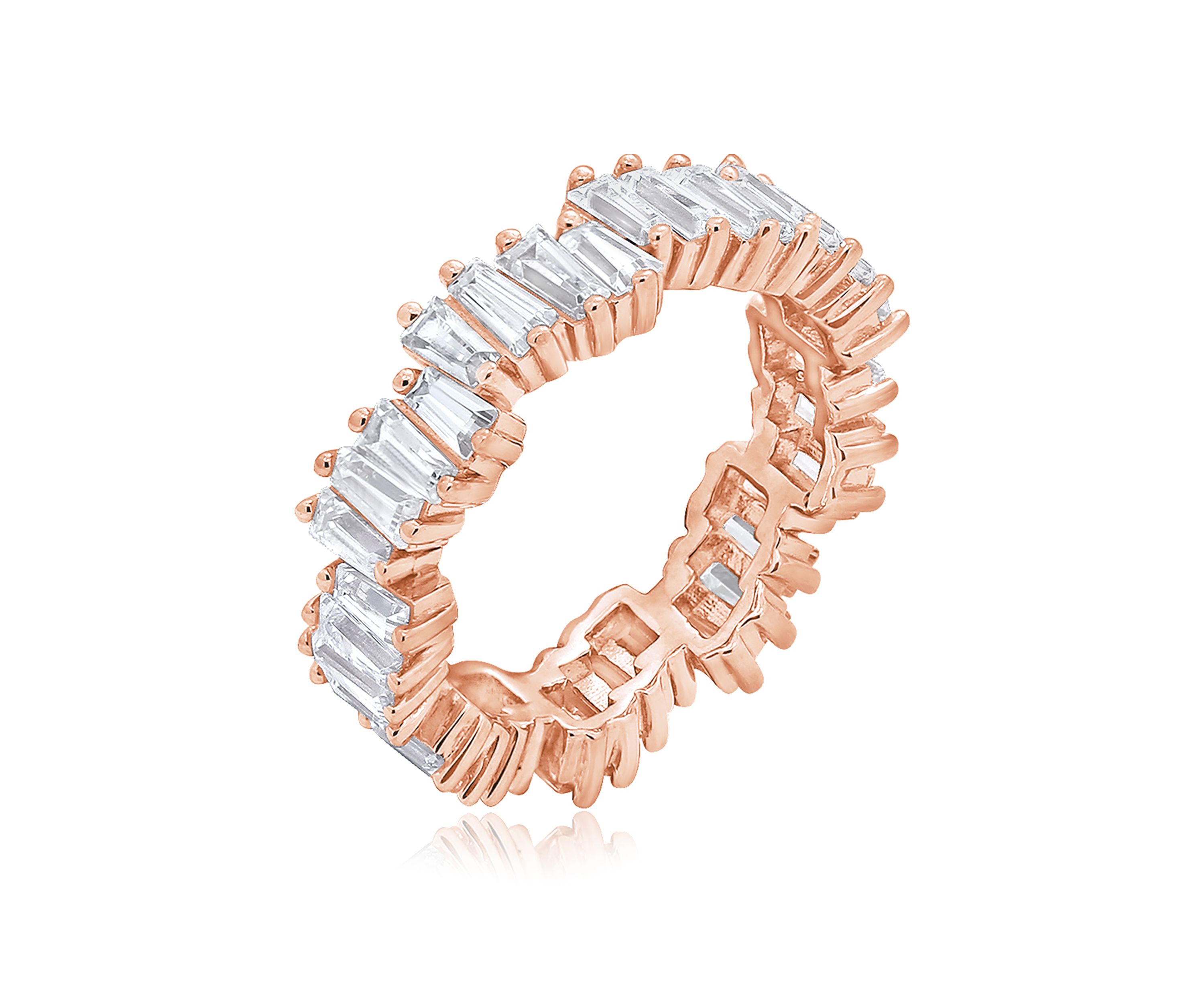 3.24 ct. t.w. Cubic Zirconia Rose Gold Plated Sterling Silver Baguette Cut Wavy Eternity Band Ring