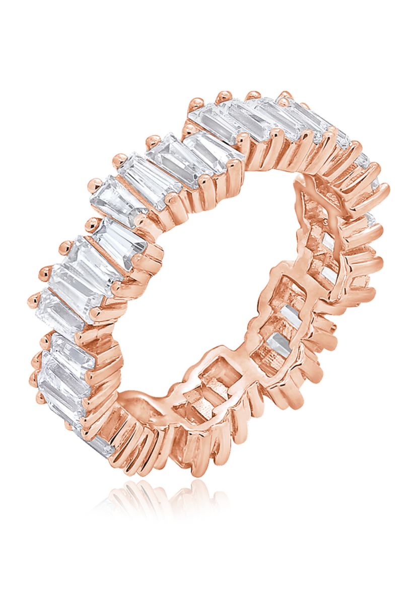3.24 ct. t.w. Cubic Zirconia Rose Gold Plated Sterling Silver Baguette Cut Wavy Eternity Band Ring