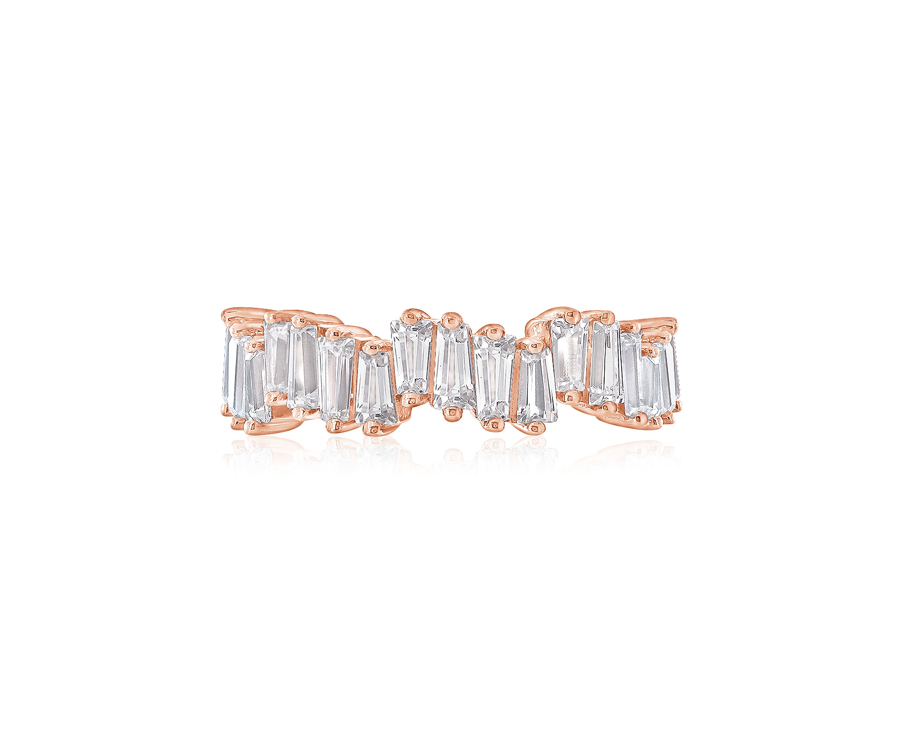 3.24 ct. t.w. Cubic Zirconia Rose Gold Plated Sterling Silver Baguette Cut Wavy Eternity Band Ring
