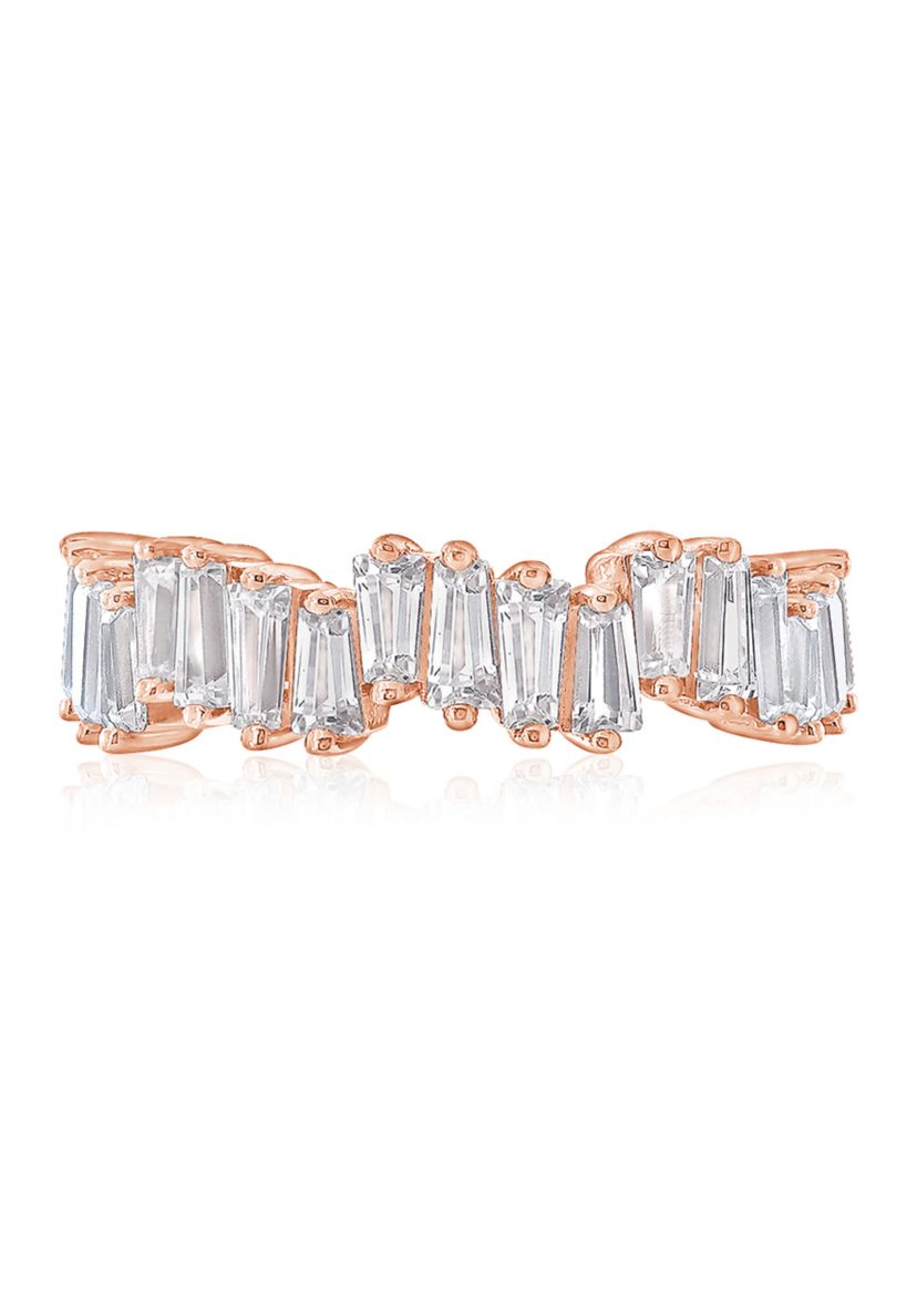 3.24 ct. t.w. Cubic Zirconia Rose Gold Plated Sterling Silver Baguette Cut Wavy Eternity Band Ring