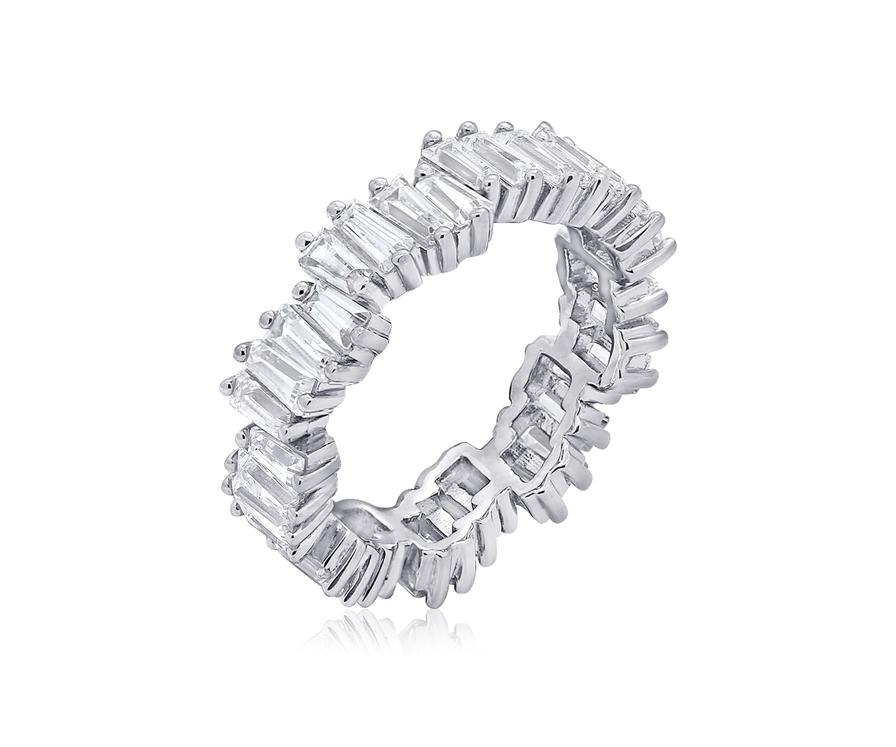3.24 ct. t.w. Cubic Zirconia Platinum Plated Sterling Silver  Baguette Cut Wavy Eternity Band Ring