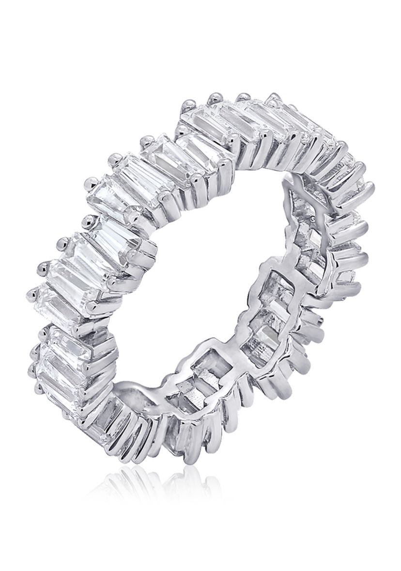 3.24 ct. t.w. Cubic Zirconia Platinum Plated Sterling Silver  Baguette Cut Wavy Eternity Band Ring