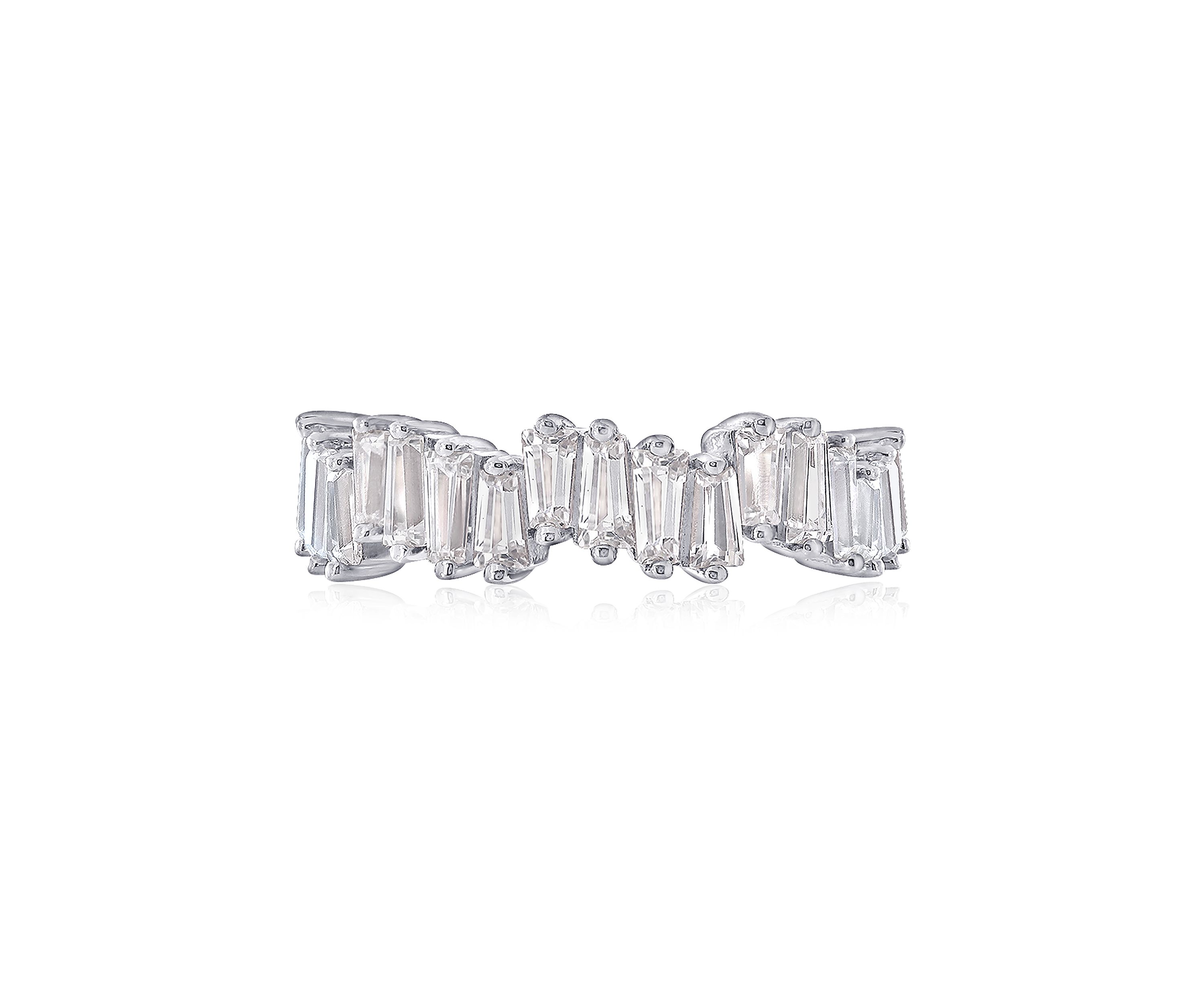 3.24 ct. t.w. Cubic Zirconia Platinum Plated Sterling Silver  Baguette Cut Wavy Eternity Band Ring
