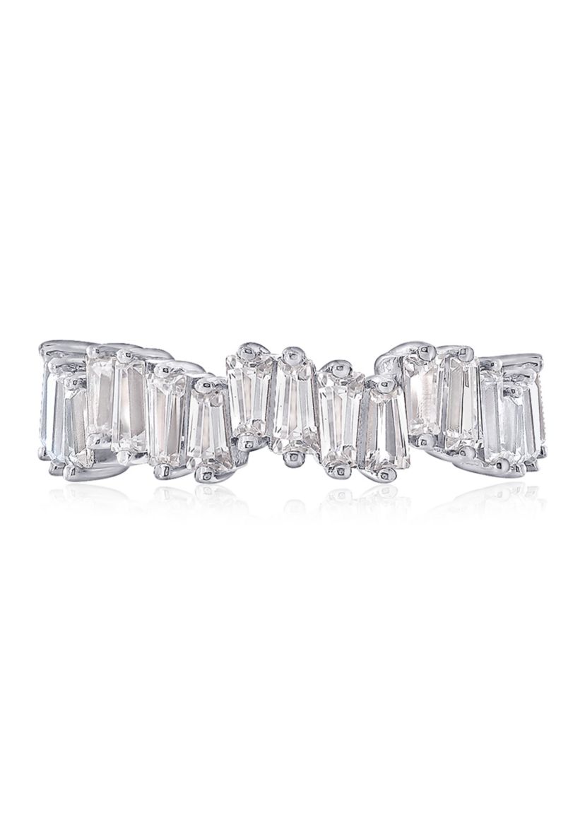 3.24 ct. t.w. Cubic Zirconia Platinum Plated Sterling Silver  Baguette Cut Wavy Eternity Band Ring