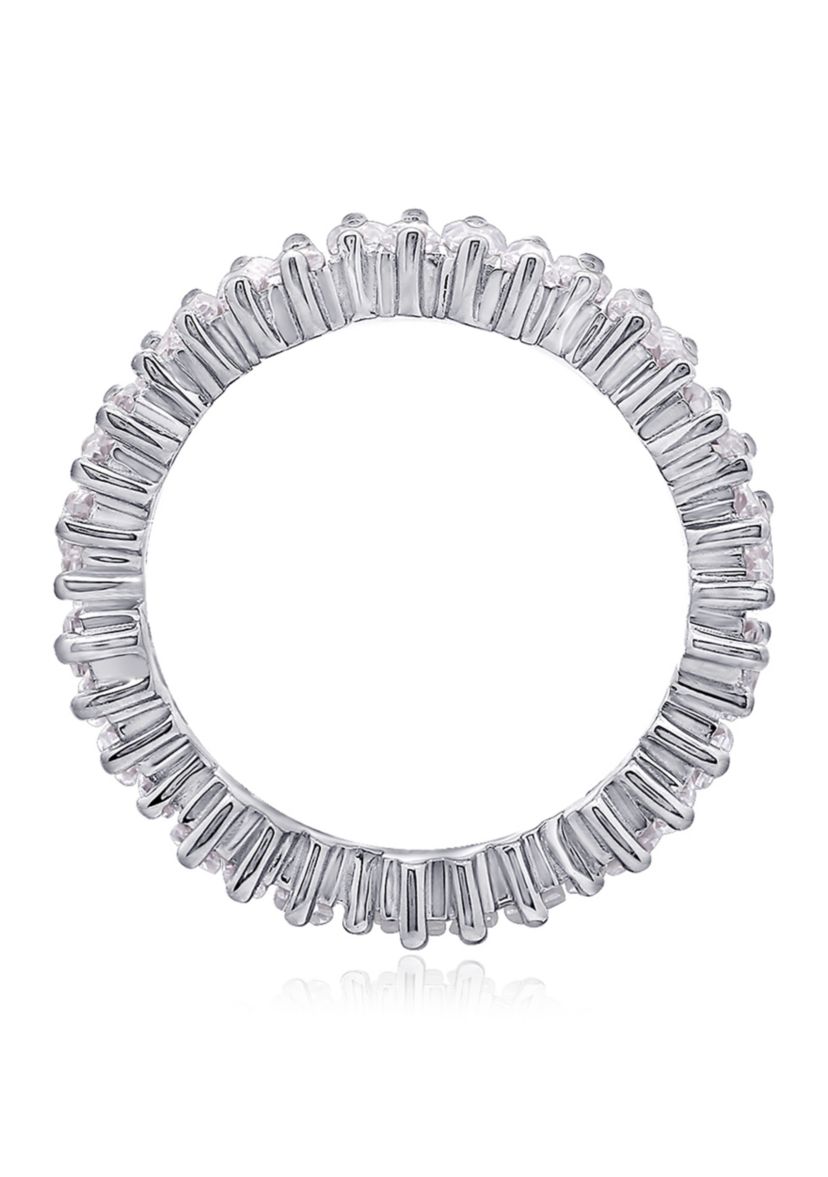 3.24 ct. t.w. Cubic Zirconia Platinum Plated Sterling Silver  Baguette Cut Wavy Eternity Band Ring