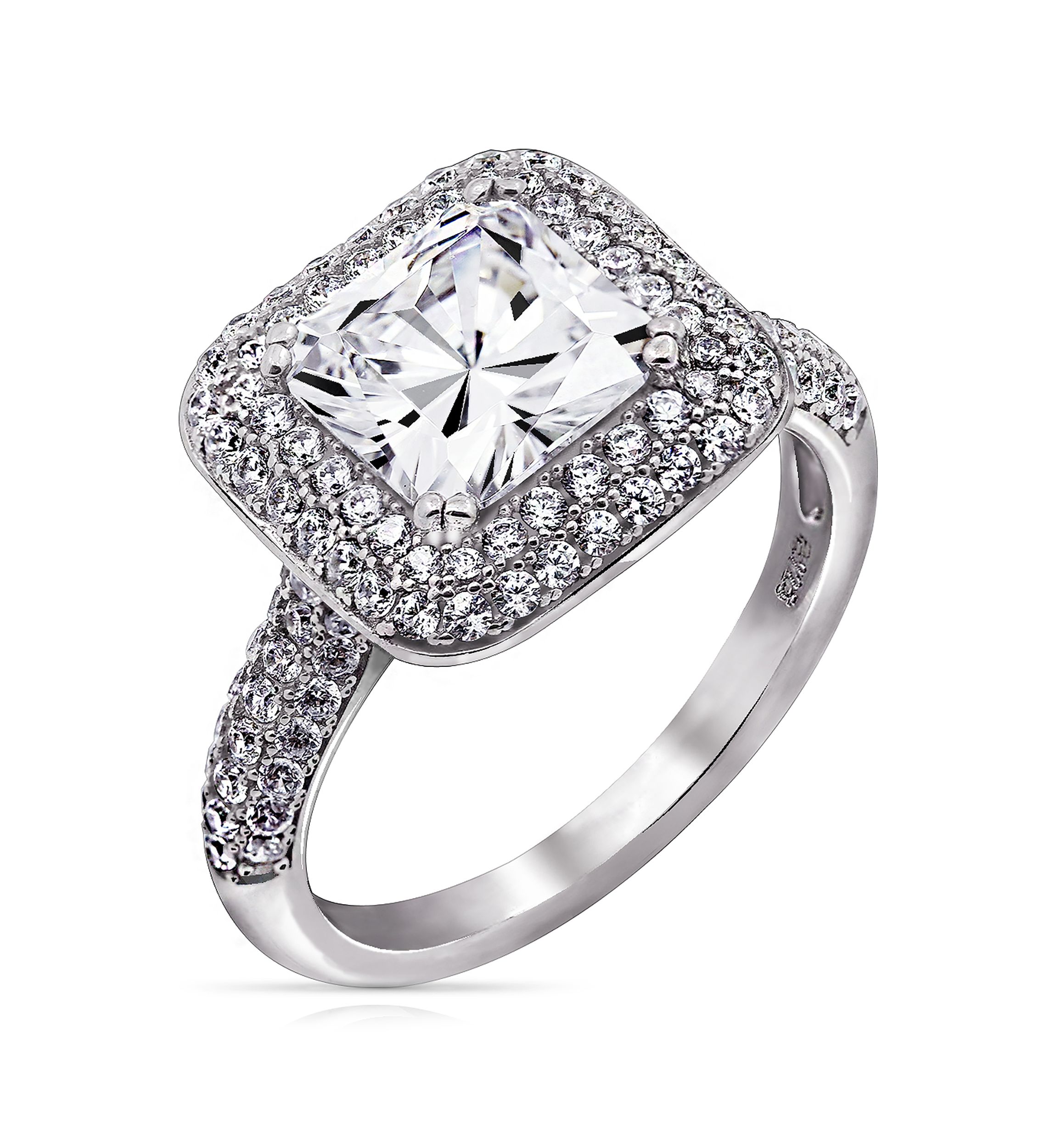 3.73 ct. t.w. Cubic Zirconia Platinum Plated Sterling Silver Large Square Double Halo Ring