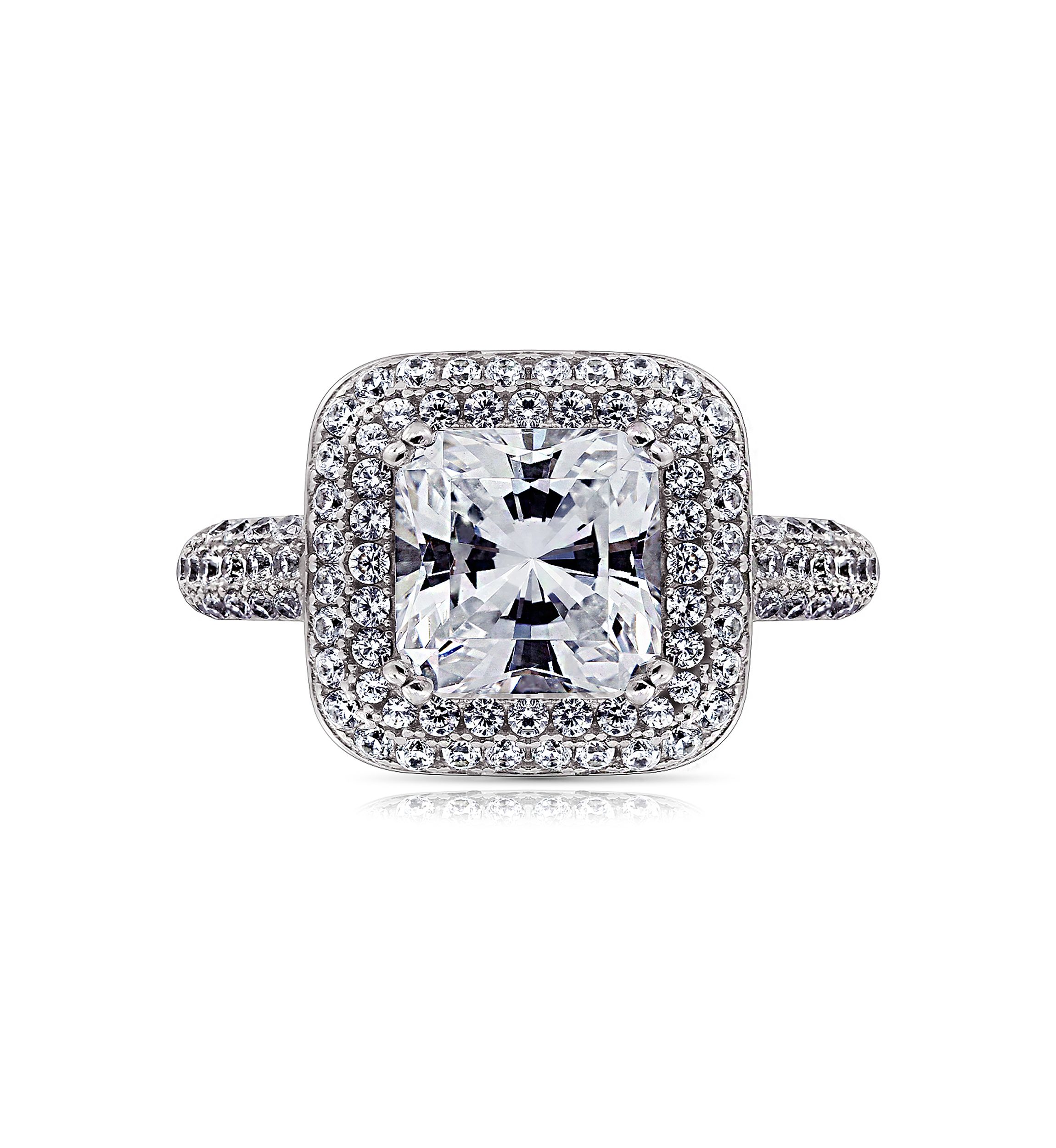 3.73 ct. t.w. Cubic Zirconia Platinum Plated Sterling Silver Large Square Double Halo Ring