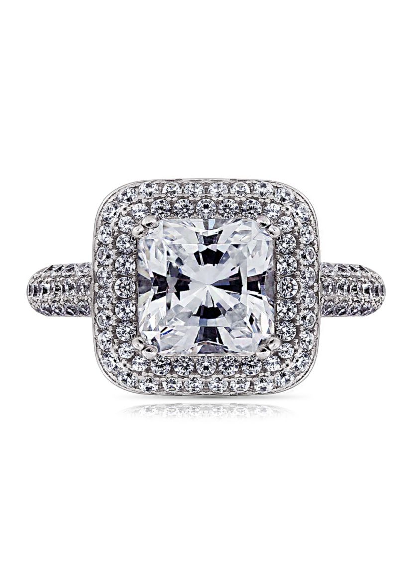 3.73 ct. t.w. Cubic Zirconia Platinum Plated Sterling Silver Large Square Double Halo Ring