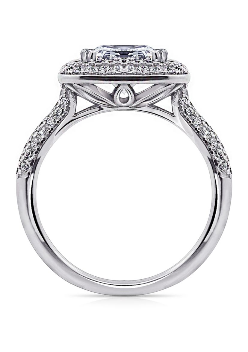 3.73 ct. t.w. Cubic Zirconia Platinum Plated Sterling Silver Large Square Double Halo Ring