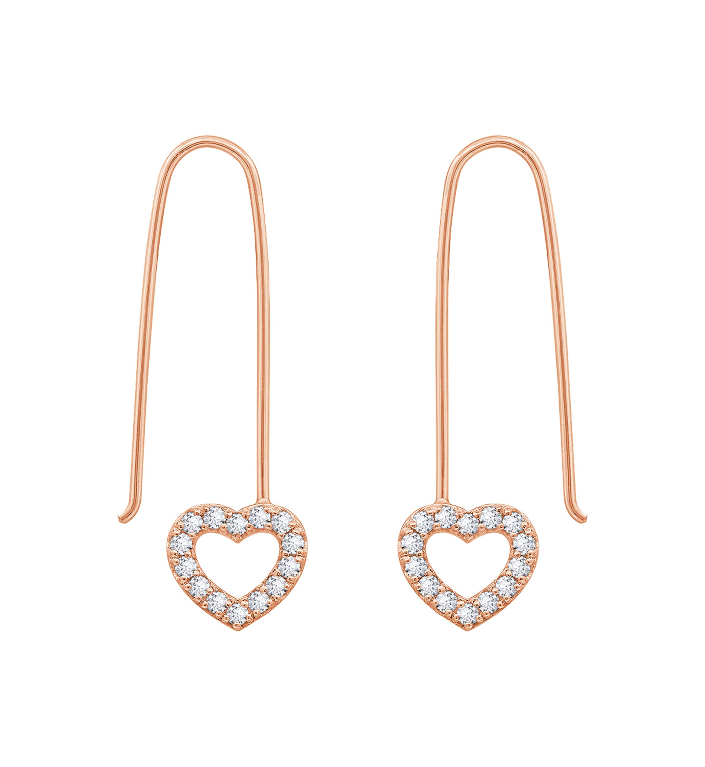 Sterling Silver 1/2 ct. t.w. Cubic Zirconia Pavé  Heart Dangle Open Hoop Earrings