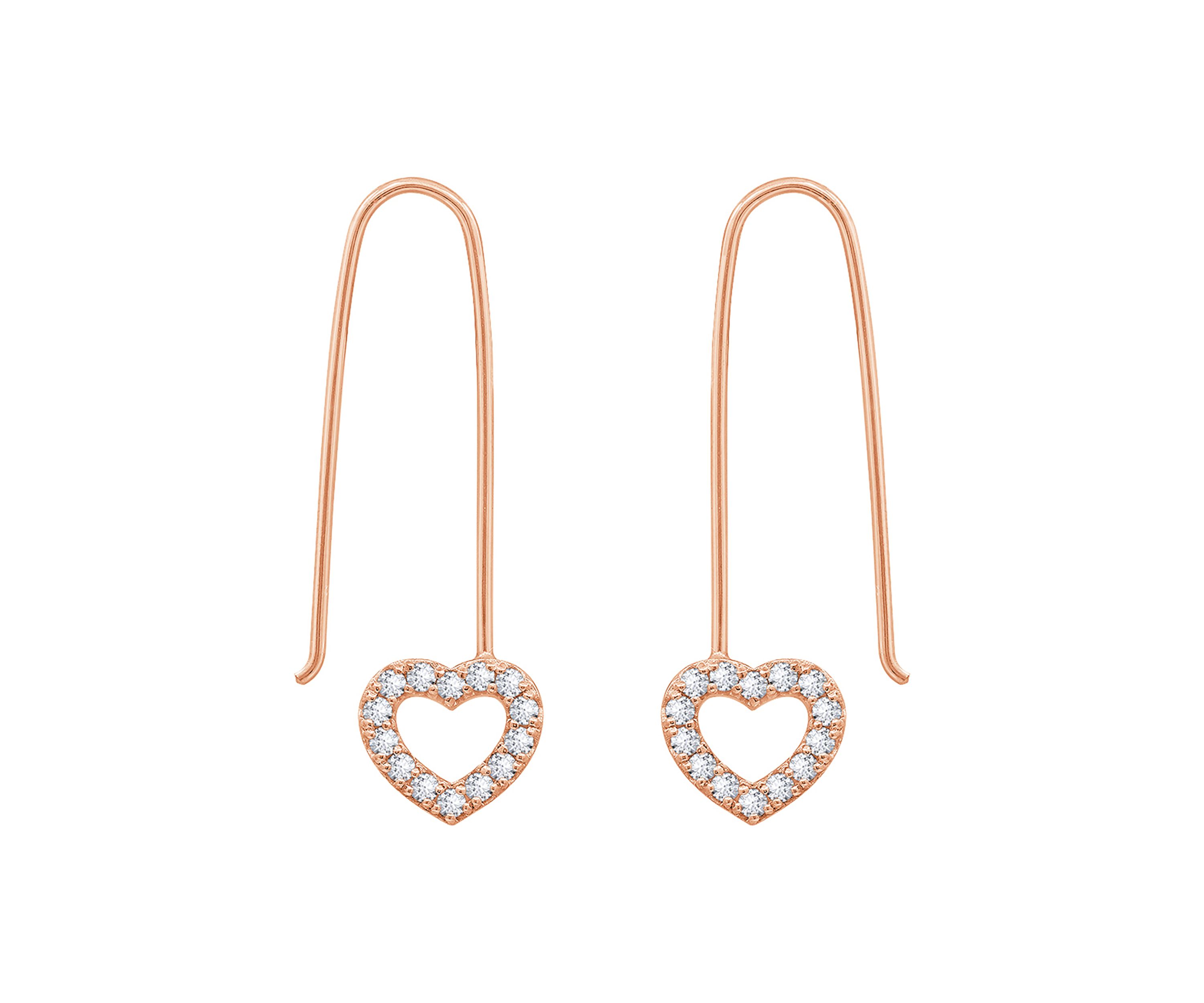 Sterling Silver 1/2 ct. t.w. Cubic Zirconia Pavé  Heart Dangle Open Hoop Earrings