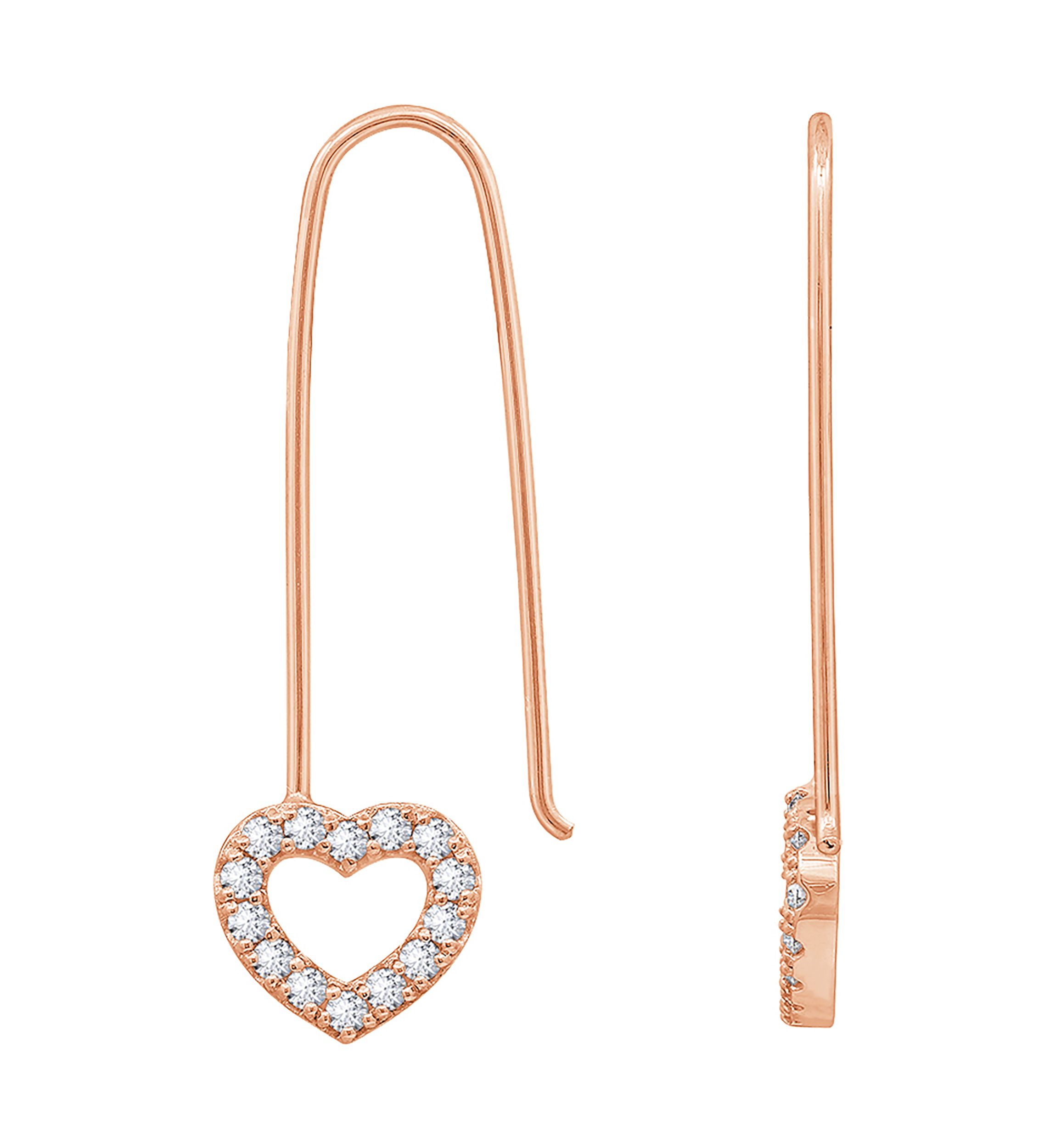 Sterling Silver 1/2 ct. t.w. Cubic Zirconia Pavé  Heart Dangle Open Hoop Earrings