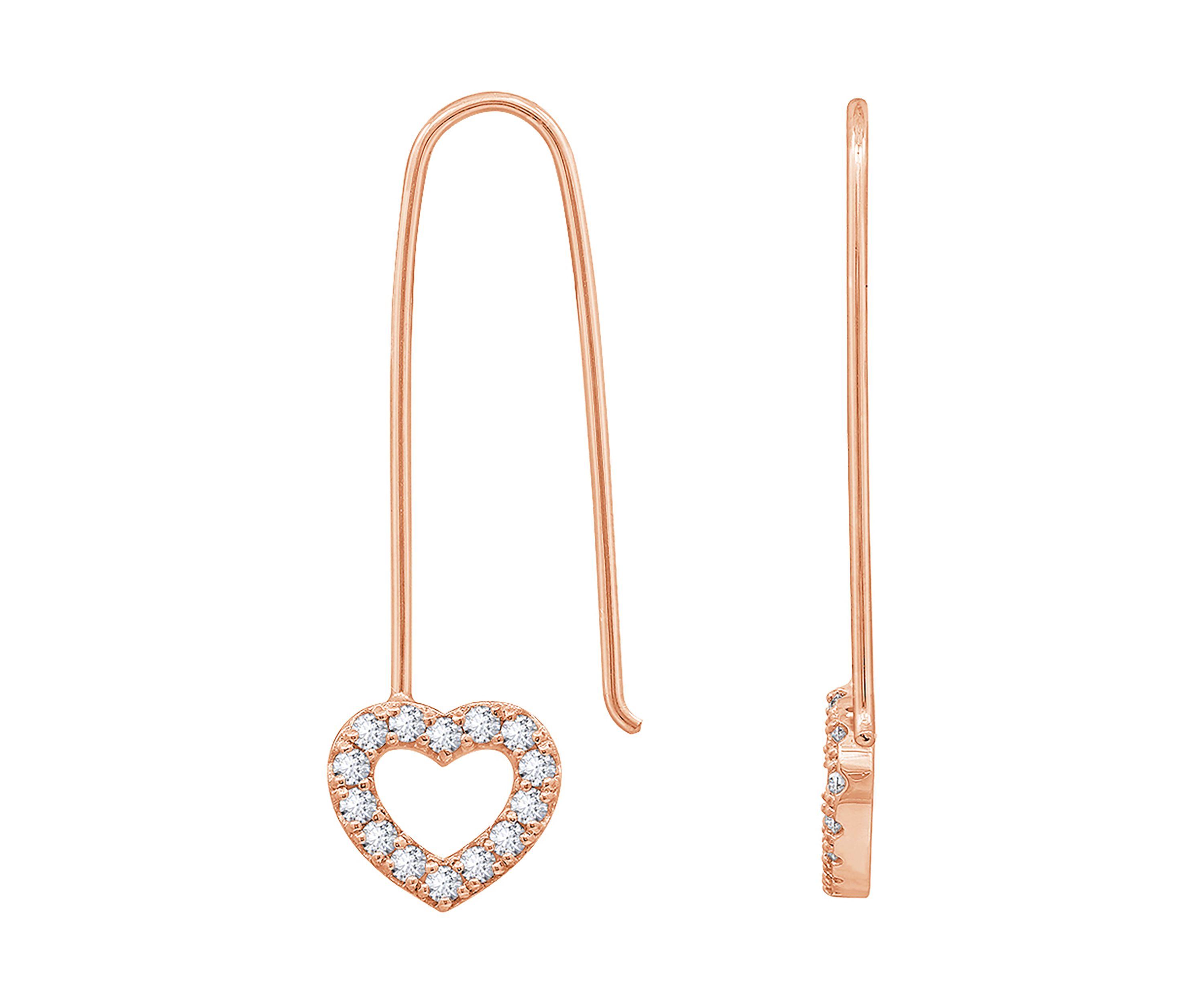 Sterling Silver 1/2 ct. t.w. Cubic Zirconia Pavé  Heart Dangle Open Hoop Earrings
