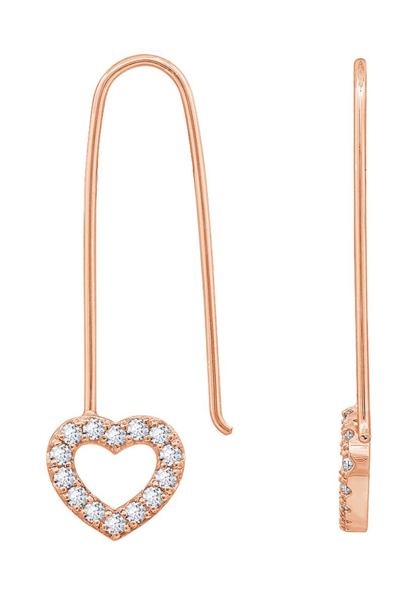 Sterling Silver 1/2 ct. t.w. Cubic Zirconia Pavé  Heart Dangle Open Hoop Earrings