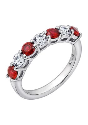 J'admire Platinum Plated Sterling Silver 1.5 ct. t.w. Swarovski® Cubic Zirconia 7 Stone Round Cut and Lab Created Ruby Ring