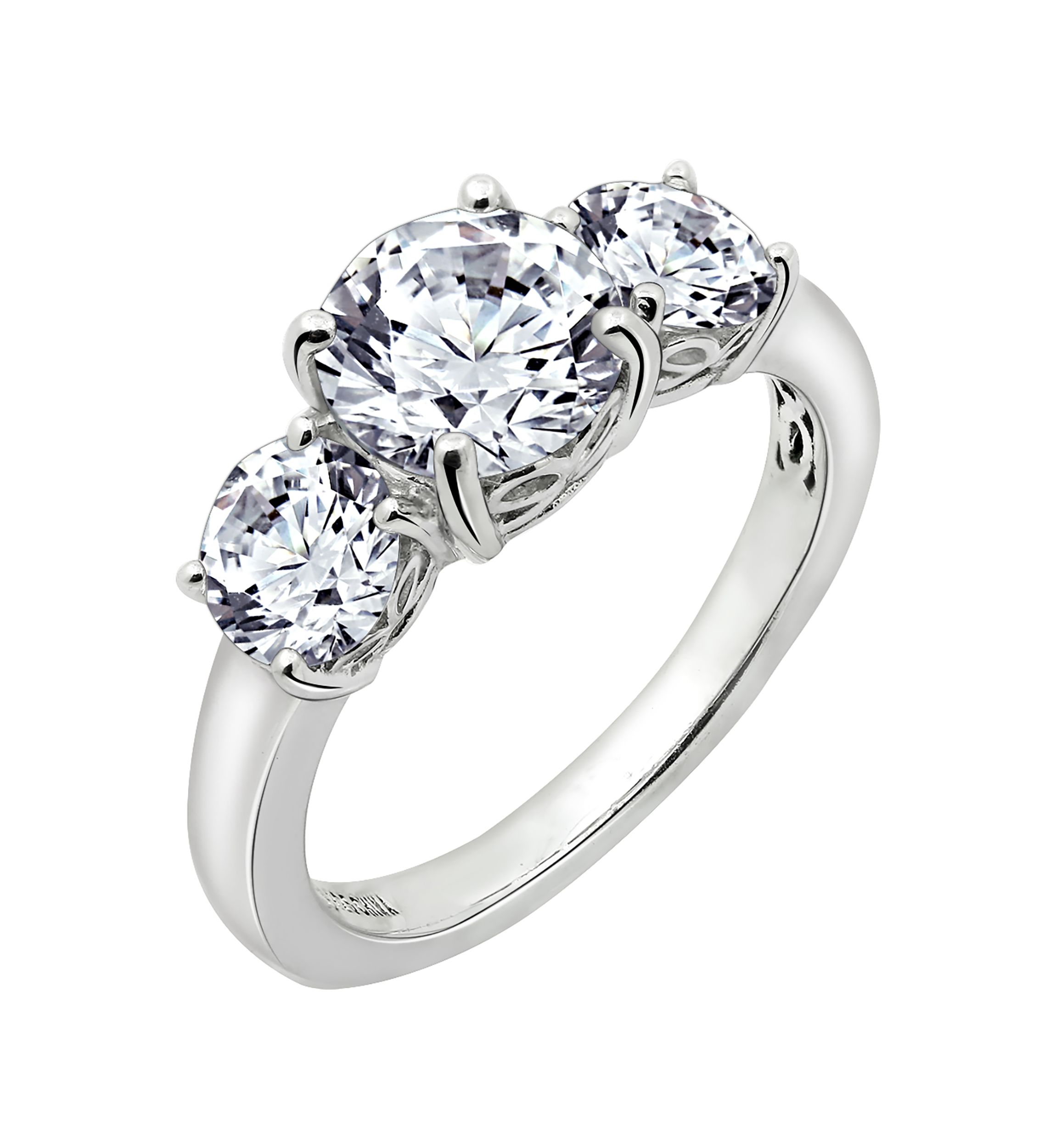Platinum Plated Sterling Silver 3 ct. t.w. Round Swarovski® Cubic Zirconia  3 Stone Ring