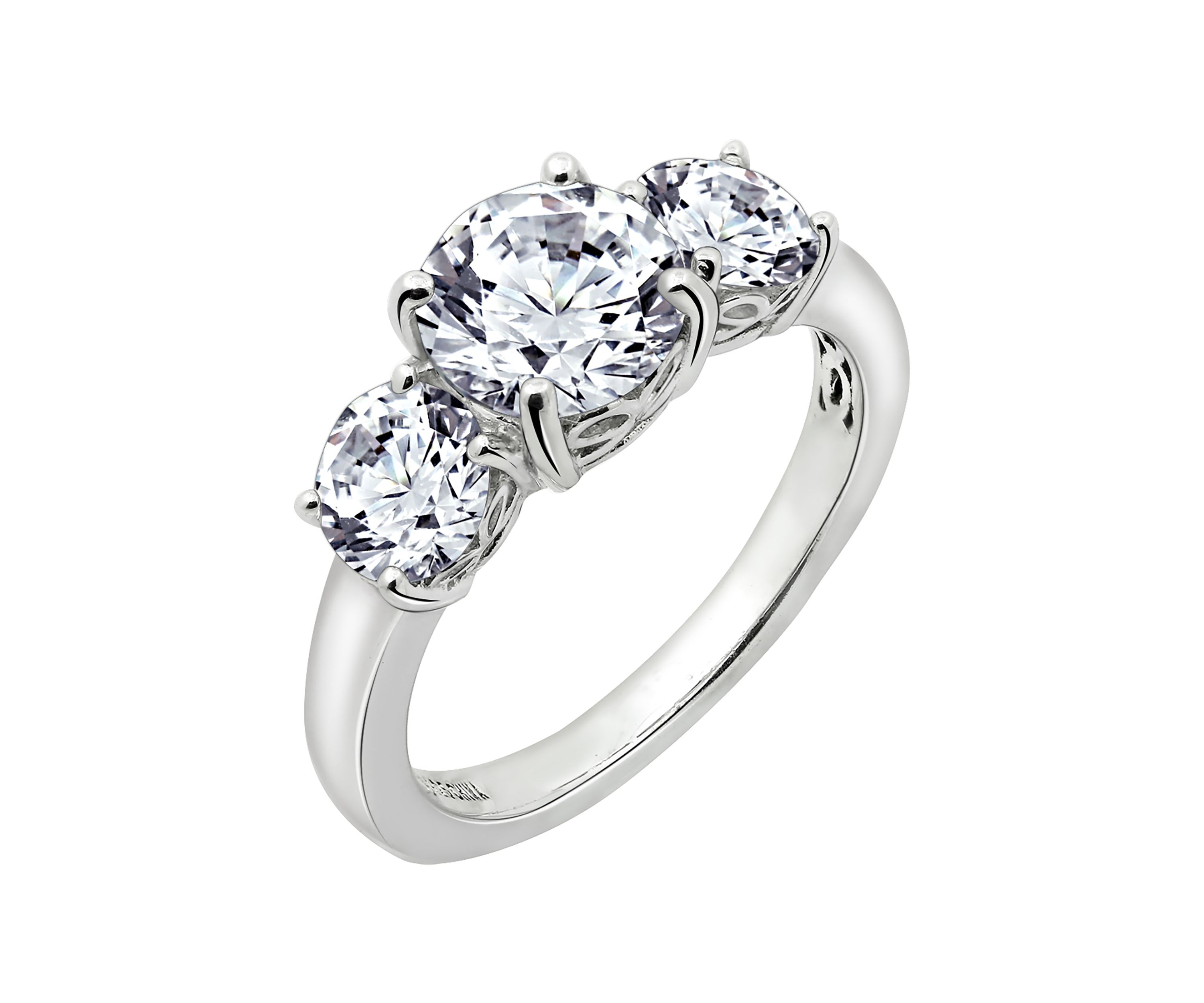 Platinum Plated Sterling Silver 3 ct. t.w. Round Swarovski® Cubic Zirconia  3 Stone Ring