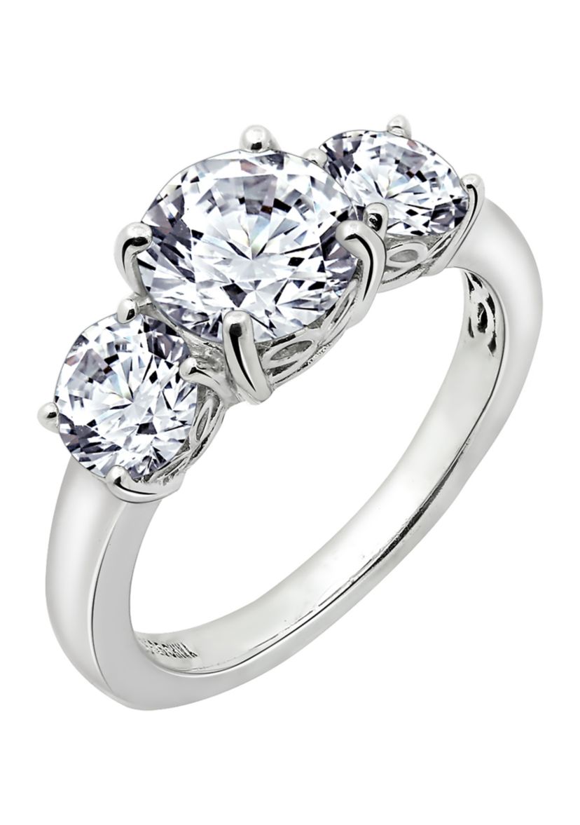 Platinum Plated Sterling Silver 3 ct. t.w. Round Swarovski® Cubic Zirconia  3 Stone Ring