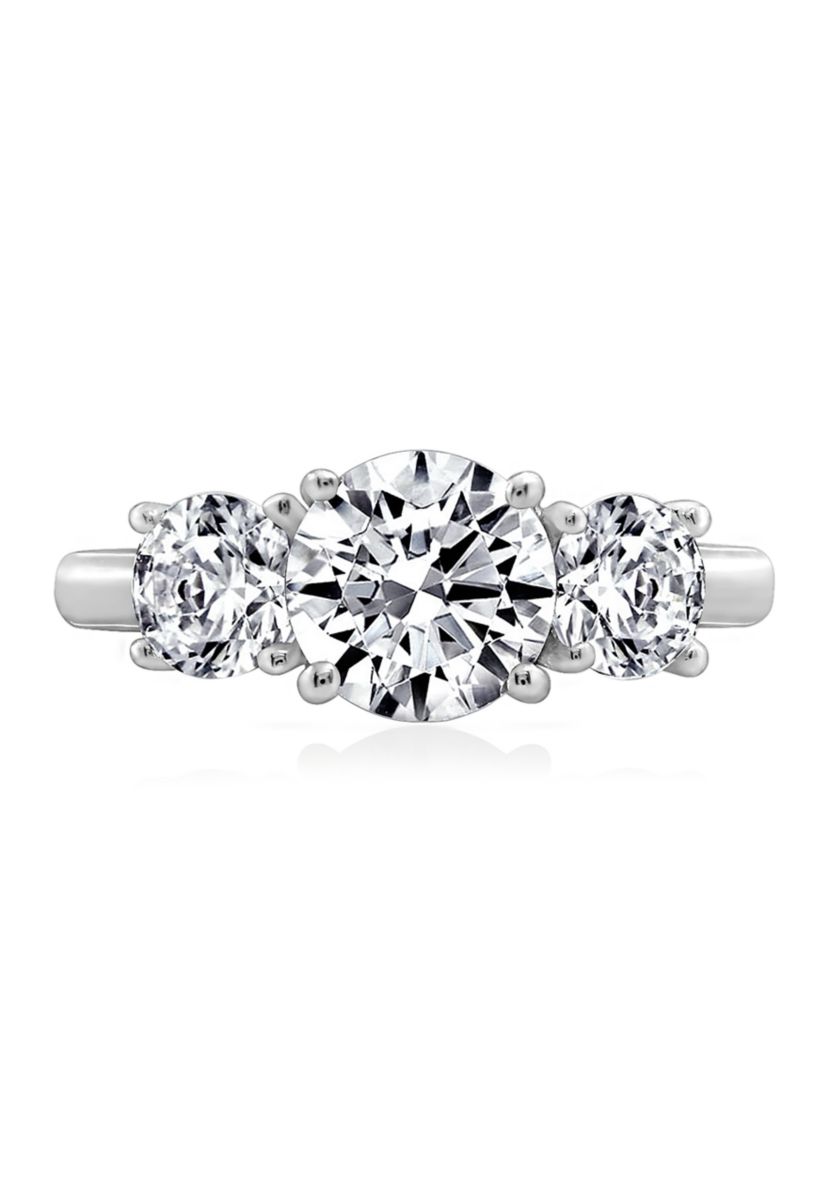Platinum Plated Sterling Silver 3 ct. t.w. Round Swarovski® Cubic Zirconia  3 Stone Ring