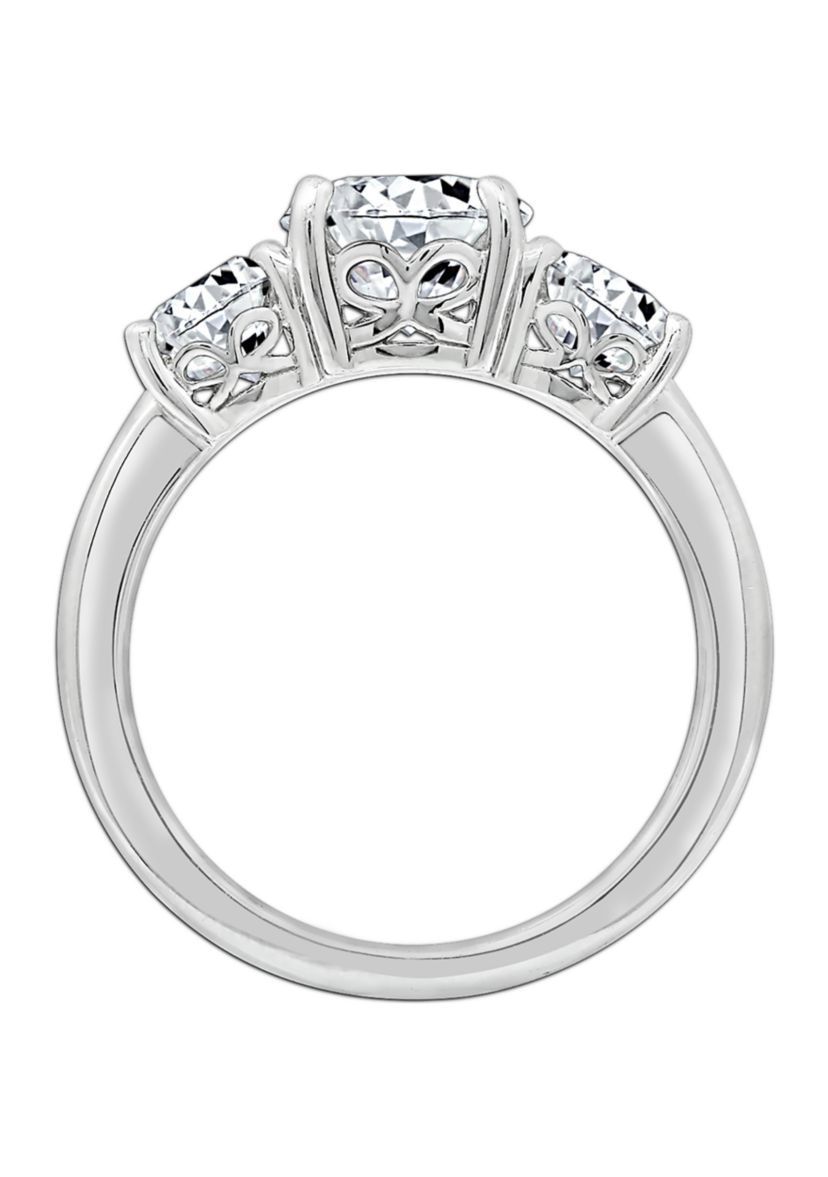 Platinum Plated Sterling Silver 3 ct. t.w. Round Swarovski® Cubic Zirconia  3 Stone Ring