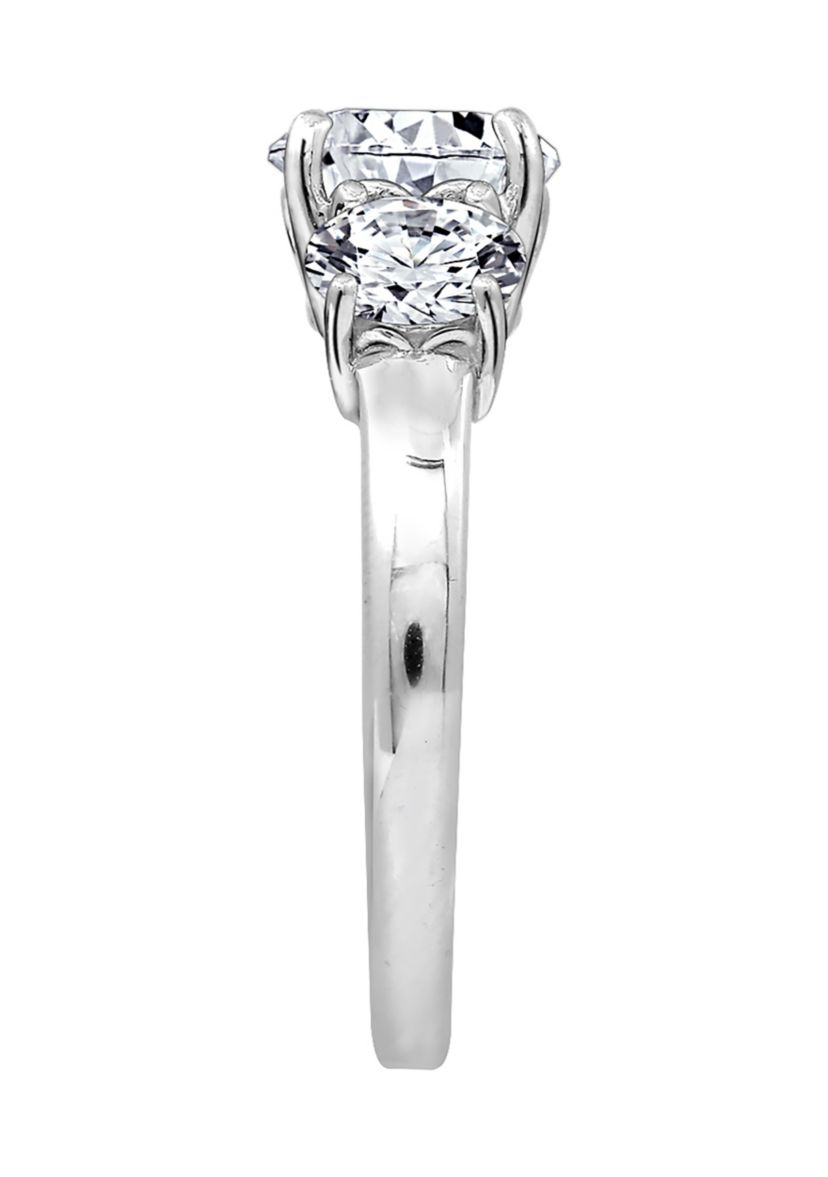 Platinum Plated Sterling Silver 3 ct. t.w. Round Swarovski® Cubic Zirconia  3 Stone Ring