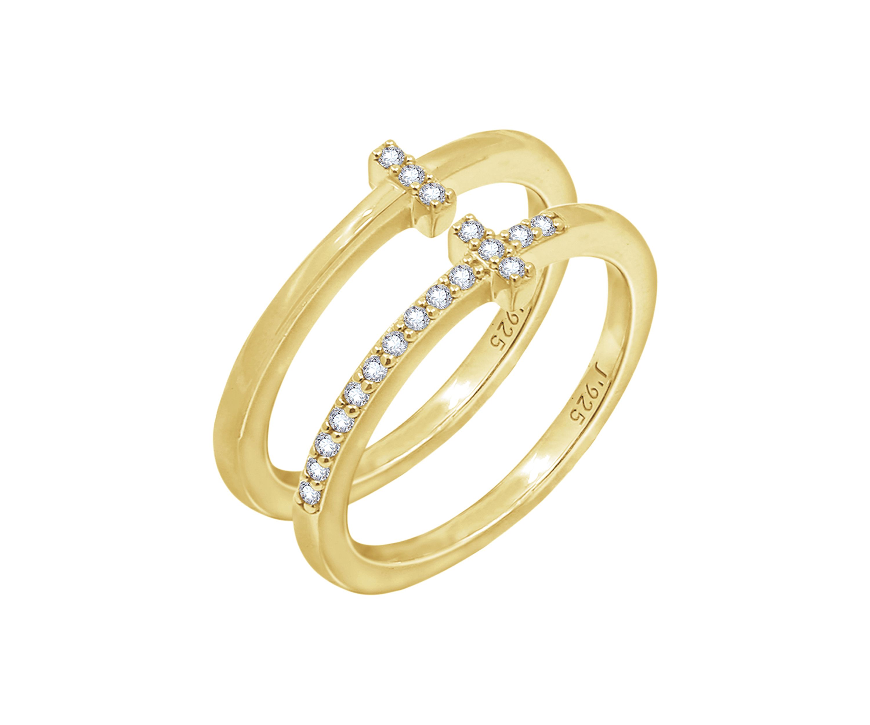 Yellow Gold Plated Sterling Silver Round 1/4 ct. t.w. Cubic Zirconia Set of 2 Stackable Rings 
